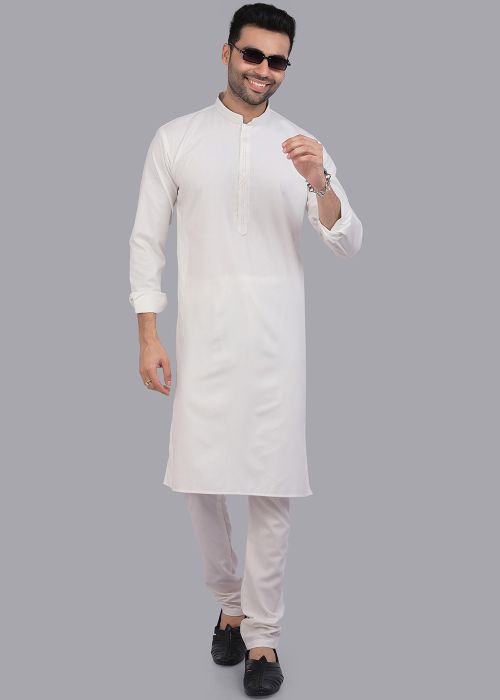 Off White Mens Kurta Pajama In Art Silk