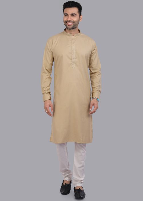 Cream Mens Kurta Pajama In Art Silk