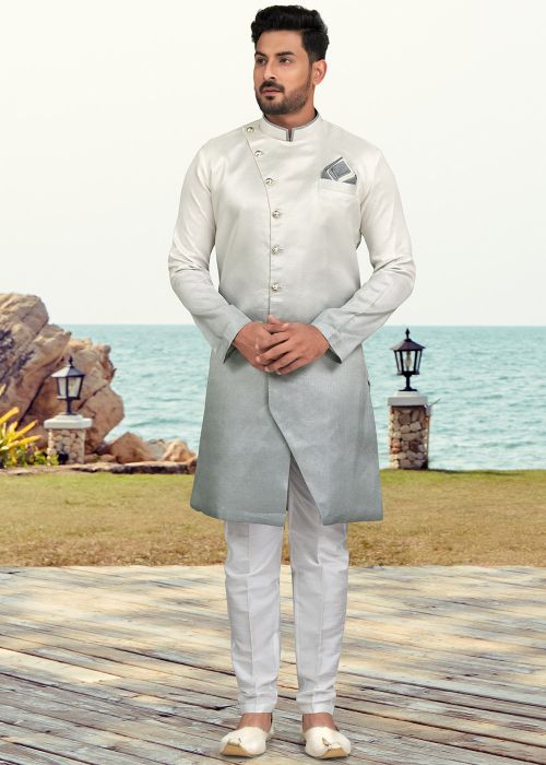 Readymade Shaded Grey Indo Western Sherwani