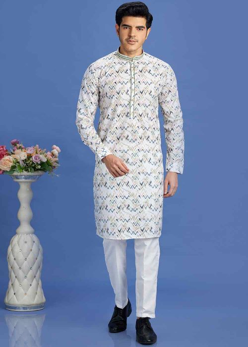 Multicolor Digital Printed Kurta Pajama In Cotton