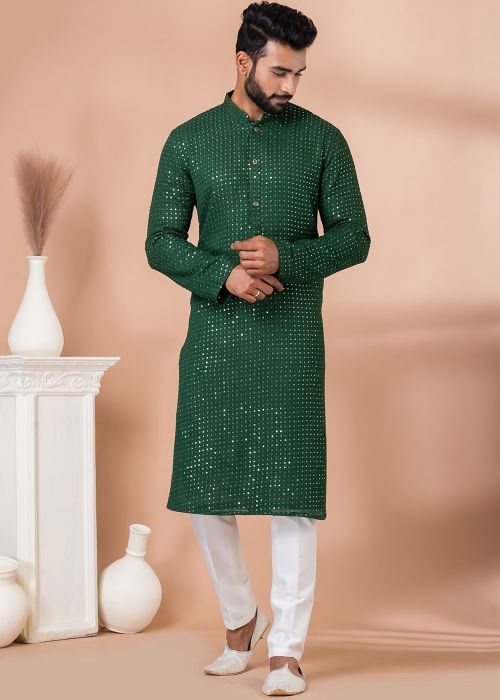 Green Embroidered Kurta Pajama