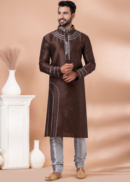 Readymade Brown Mens Kurta Pajama