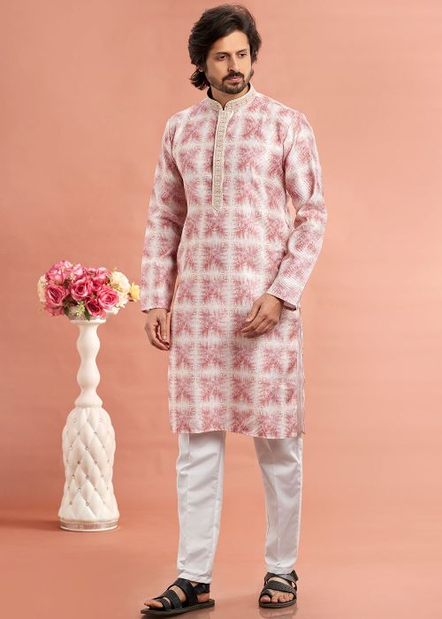 Pink Digital printed Mens Kurta Pajama