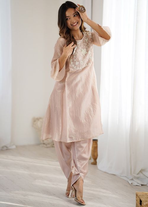 Light Peach Embroidered Kurta Set
