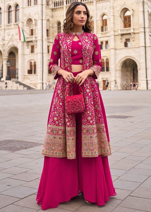 Pink Embellished Jacket Style Top Bottom