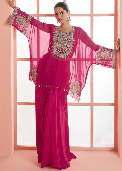 Pink Chiffon Kurta Set With Embroidery Work