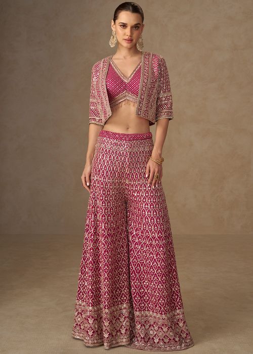 Pink Jacketed Co-Ord Set With Intricate Handwork
