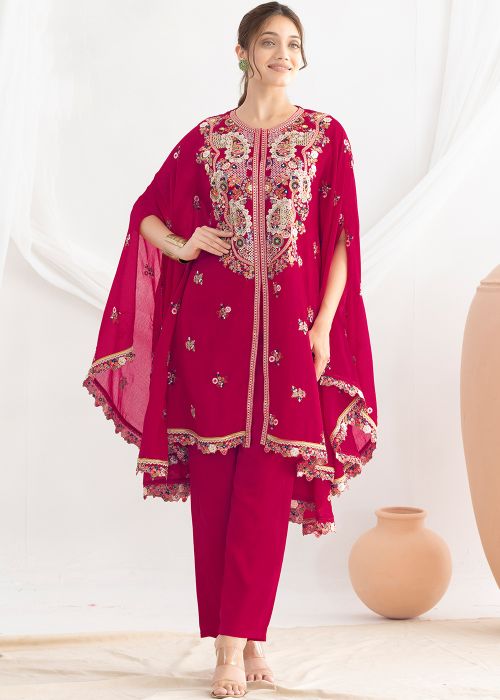 Pink Chiffon Kurta Set With Sequin Work