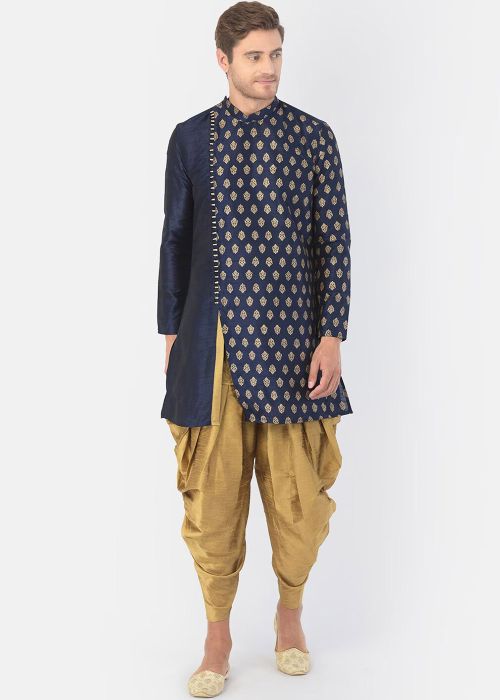 Blue Woven Dhoti With Sherwani