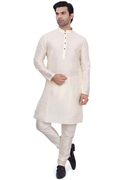 Cream Mens Kurta Pajama In Art Silk