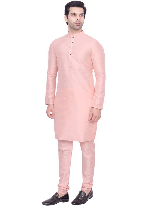 Pink Mens Kurta Pajama In Art Silk