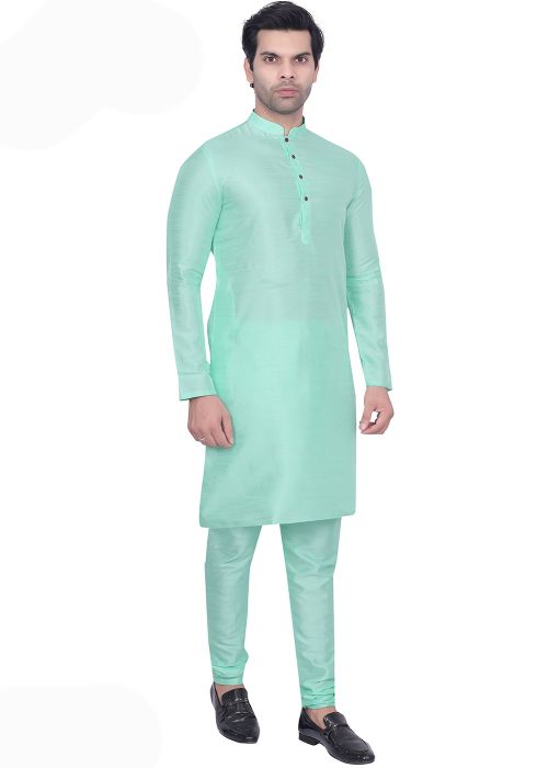 Turquoise Mens Kurta Pajama In Art Silk