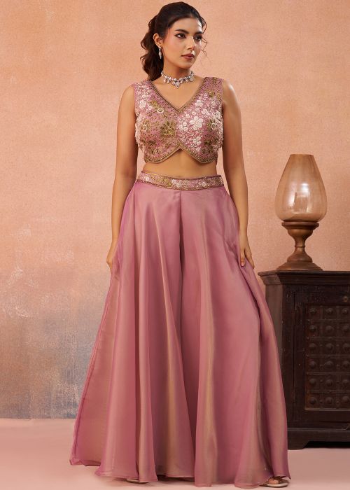 Dusty Pink Co-Ord Set With Embroidered Cape