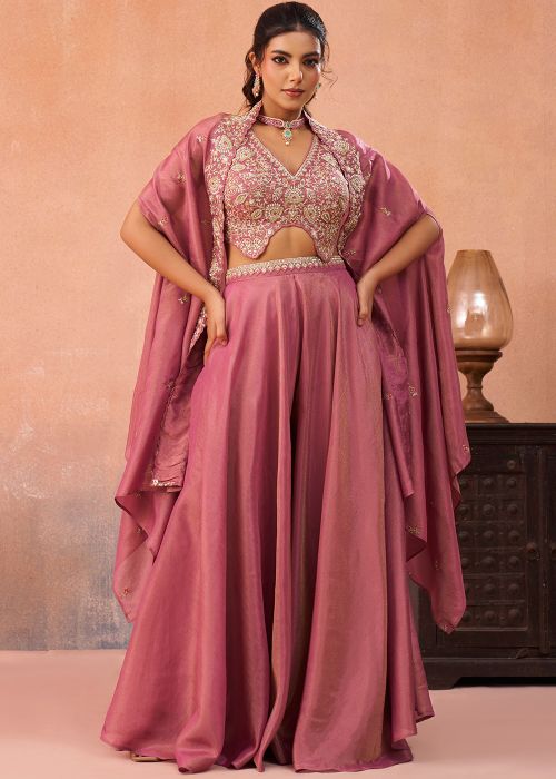 Blush Pink Co-ord Set With Embroidered Cape