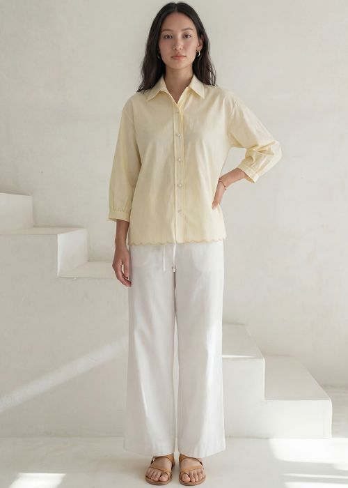 Butter Yellow Scalloped Hem Shirt