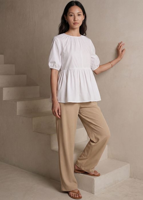 White Cotton Poplin Peplum Top