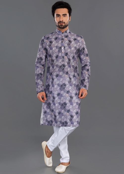 Purple Readymade Printed Kurta Pajama Set