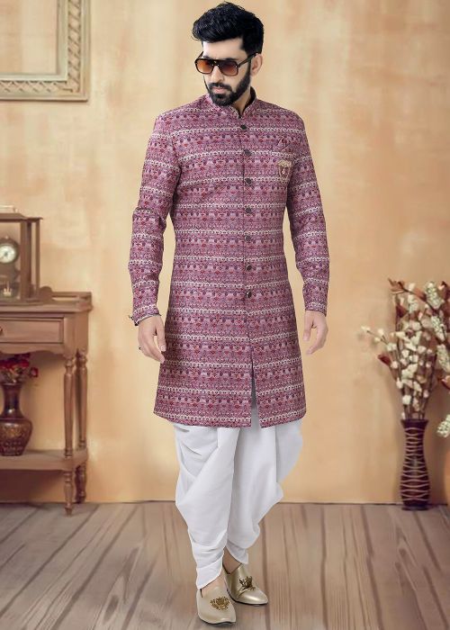 Purple Readymade Men Indowestern Sherwani In Cotton