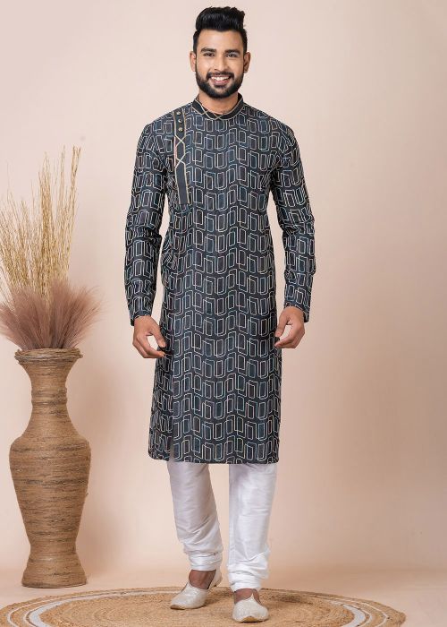Grey Embroidered Kurta Pajama