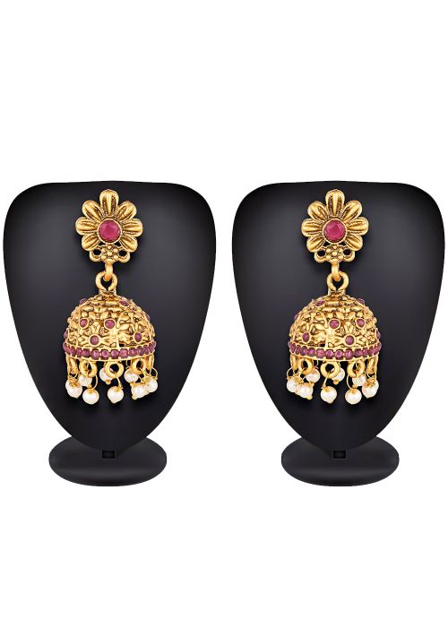 Buy Gold Stone Studded Traditional Indian Jhumka Earrings Online USA