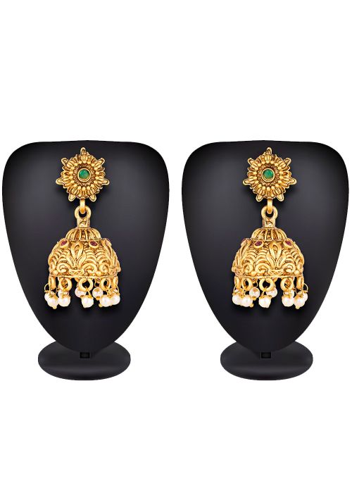 Buy Golden Beads Studded Traditional Indian Jhumka Earrings Online USA