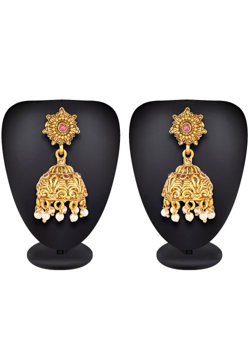 Gold Beads Studded Indian Jhumka Earrings Online Shopping USA