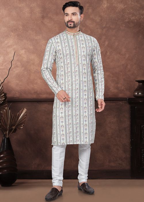 Multicolor Readymade Men Digital Print Kurta Pajama In Rayon