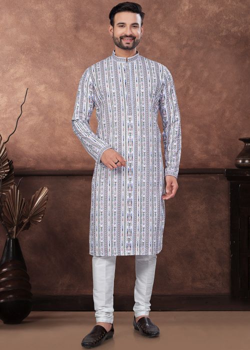 Multicolor Readymade Printed Men Rayon Kurta 