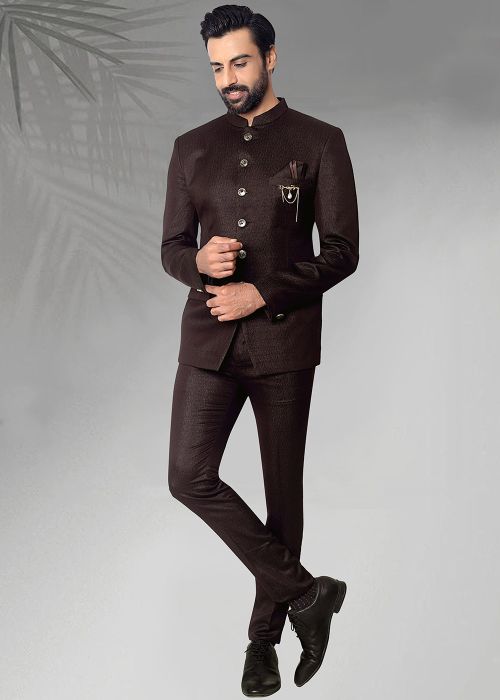 Brown Men Bandhgala Jodhpuri Suit