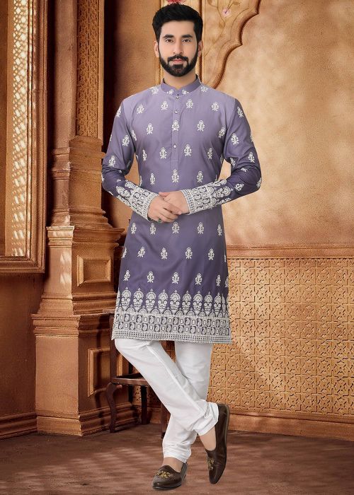 Purple Shaded Embroidered Kurta Set