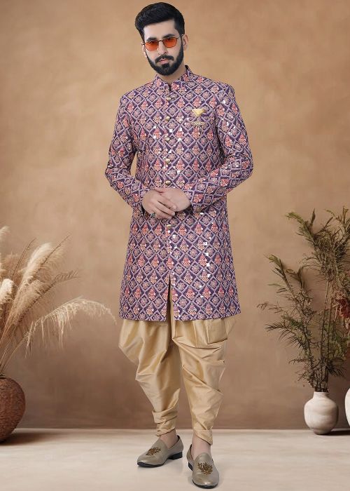 purple indo western dress for men Dark Purple Luxurious Indo Western For Men