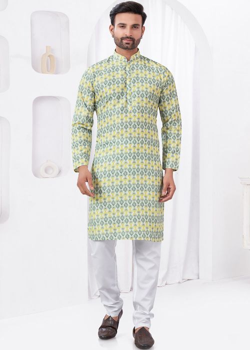 Multicolor Digital Print Kurta Pajama In Cotton
