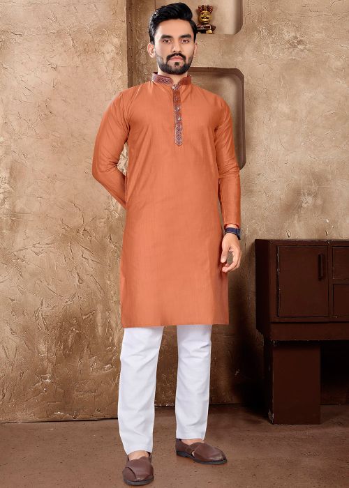 Readymade Orange Men Kurta Pant