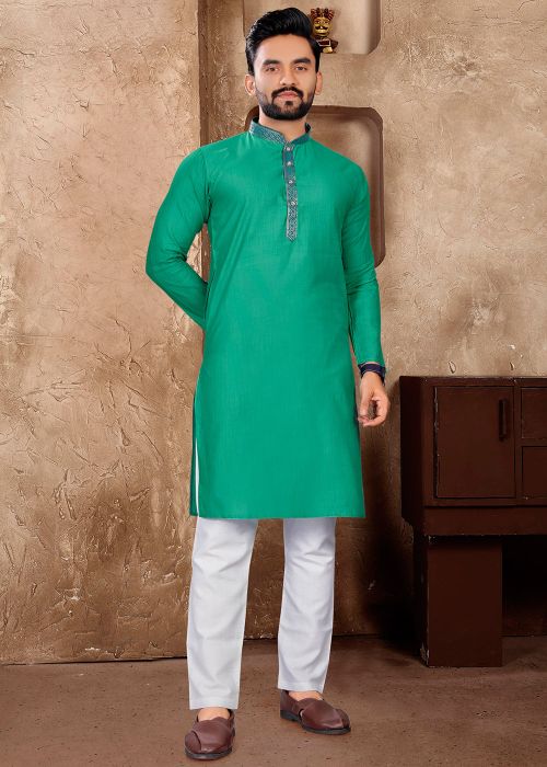Green Men Readymade Plain Kurta Pant Set