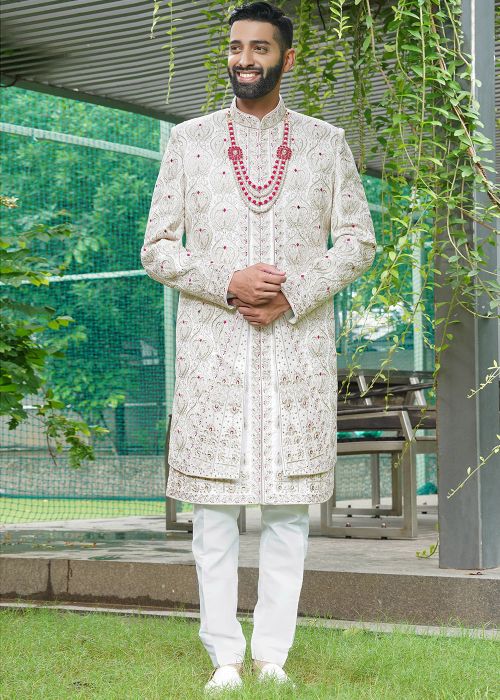 Off-White Stone Work Sherwani Set