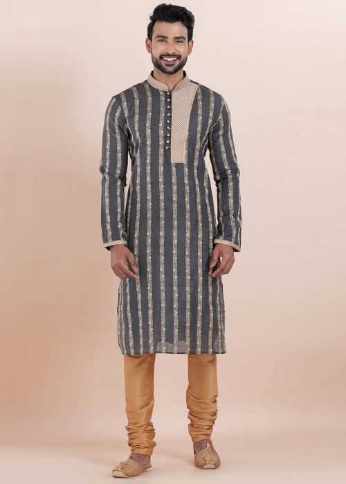 Black Kurta Pajama In Zari Woven Work