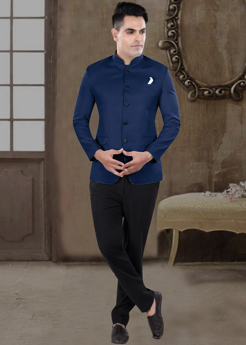 Blue Men Bandhgala Jodhpuri Suit In Viscose