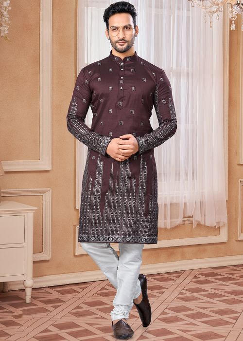 Brown Embroidered Kurta Pajama