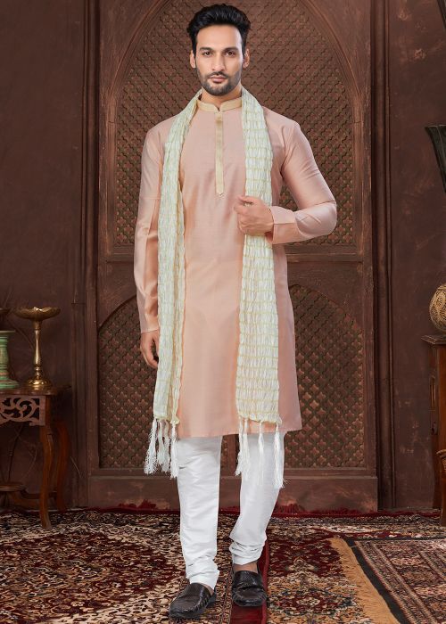 Pink Men Kurta Pajama In Art Silk