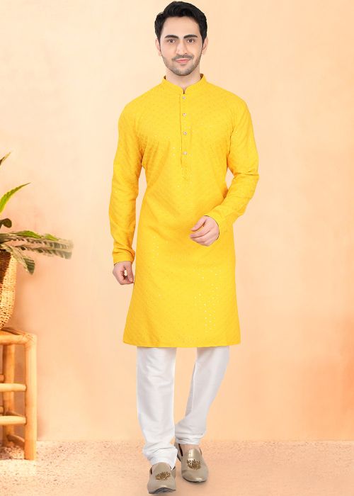 Yellow Embroidered Kurta Pajama Set