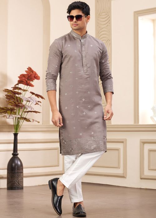 Grey Embroidered Kurta Pajama
