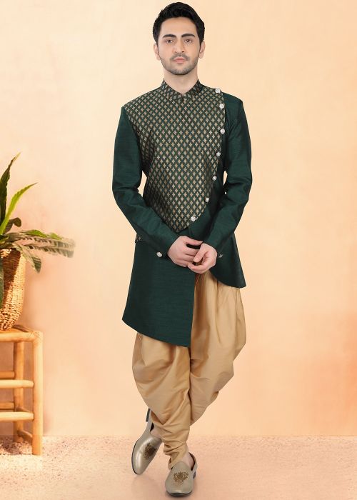 Black Woven Dhoti With Sherwani In Silk