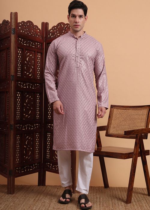 Mauve Purple Chikankari Work Kurta Pant
