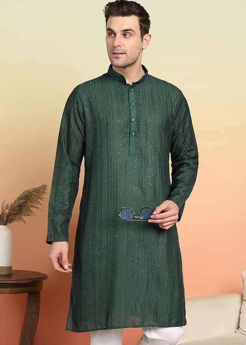 Readymade Green Men Embroidered Kurta