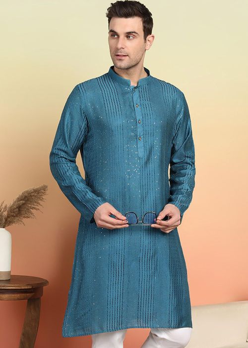Readymade Blue Men Embroidered Kurta