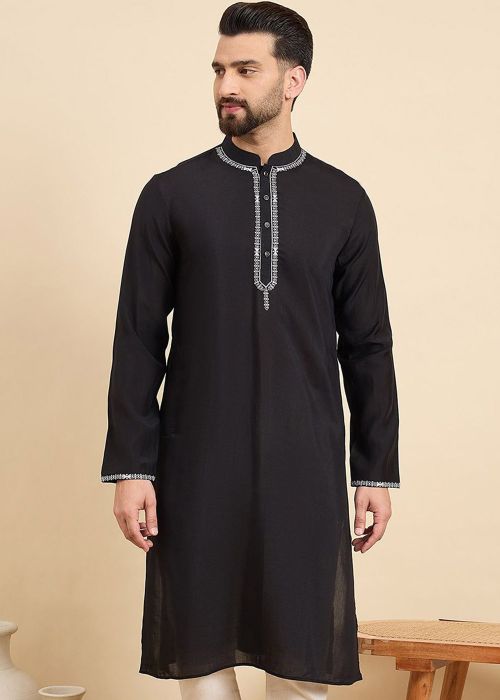 Readymade Black Men Plain Viscose Kurta