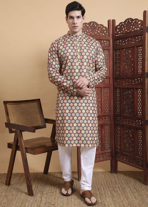 Multicolored Cotton Printed Kurta Pajama