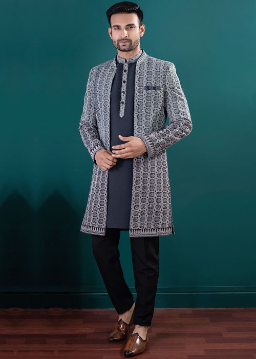 Black Embroidered Jacket Style Kurta Pant Set