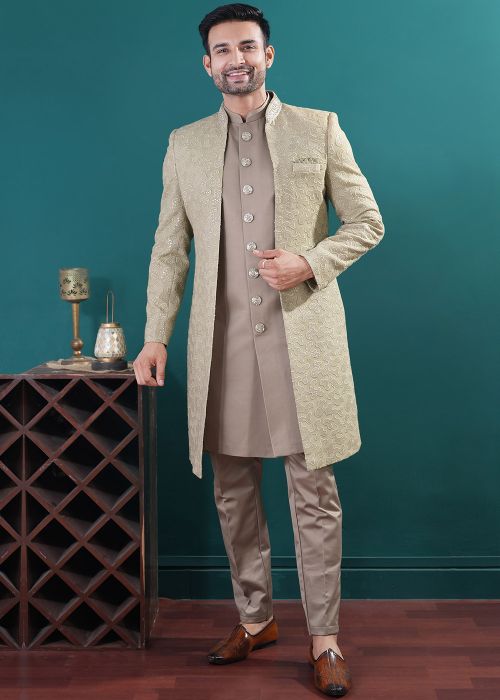 Brown Embroidered Jacket Indo Western Sherwani