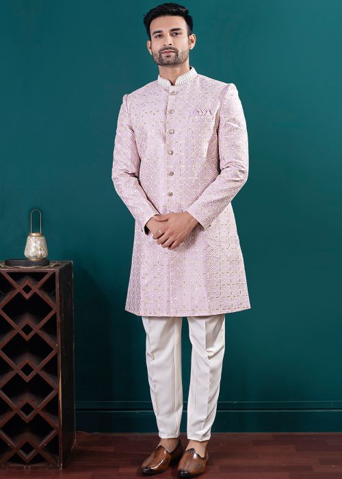Lavender Embroidered Indo Western Sherwani